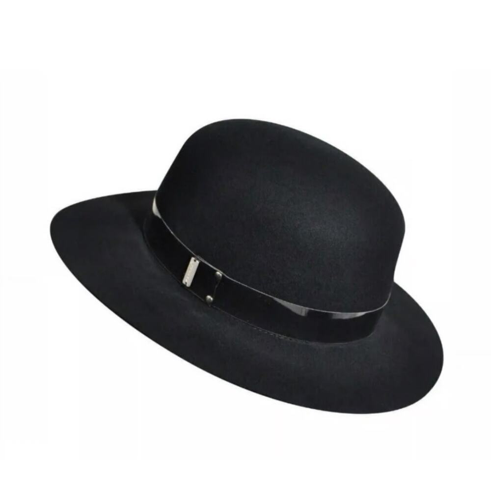 NWT Kangol Black Wool Trans Saxon Brim Hat Sz Med